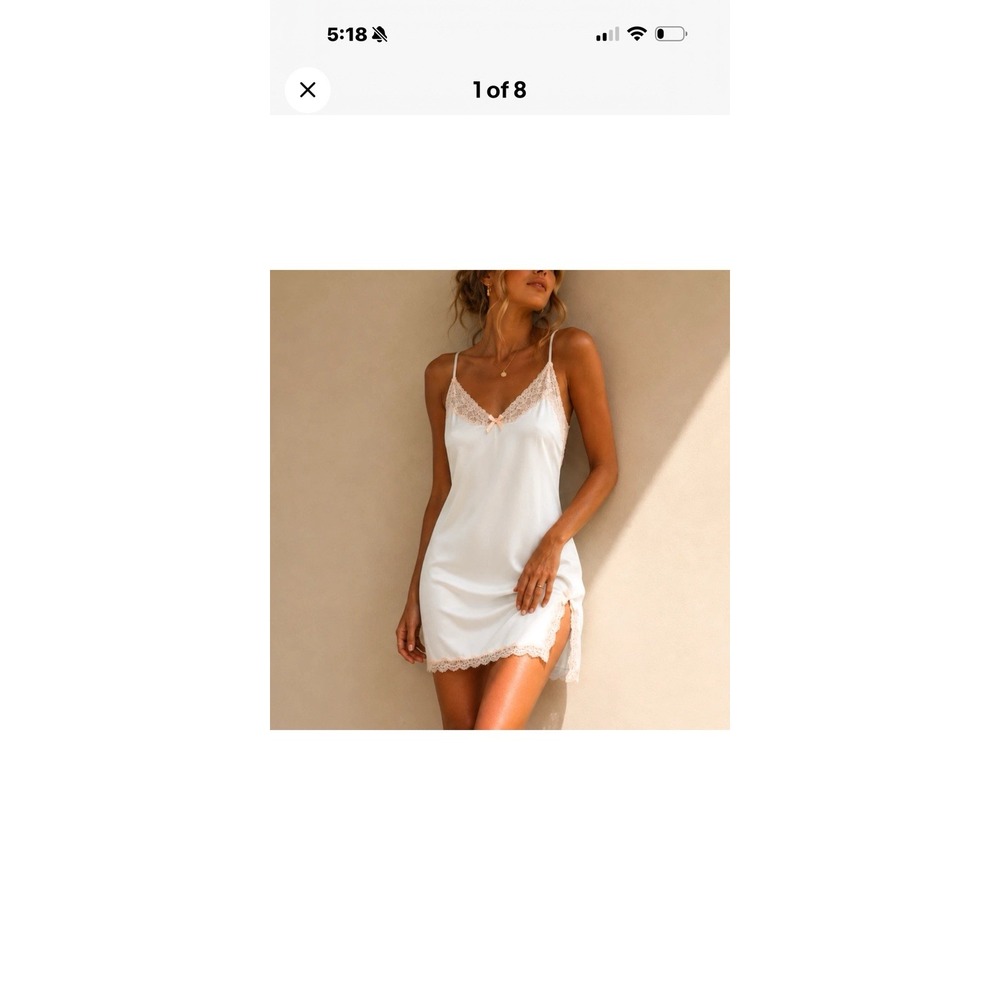 Victoria's Secret White Satin Feel Lace Slip Chemise Nightgown Mini Dress Xsmall